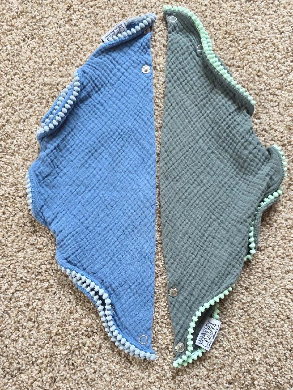 Bandana Style Bib - Blue, Green, Coral - Charley Charles - Cotton Muslin